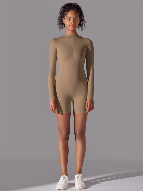 Flexvibe Women’s Yoga Fitness Bodysuit - Zip-Neck Slim-Fit Athletic Sportswear