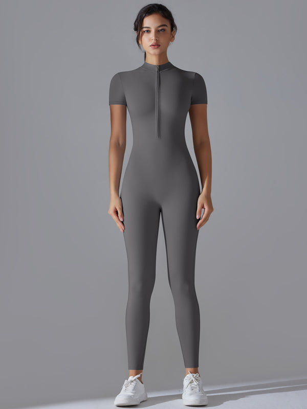 Flexvibe Zip Short Sleeve Bodysuit - Stretchy Breathable Moisture-Wicking Workout Wear