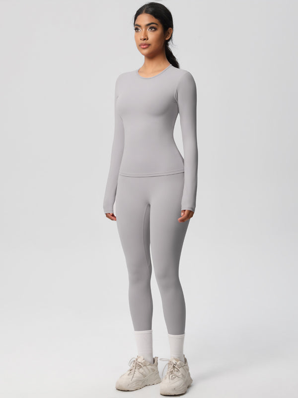 Flexvibe Stretchy High-Waisted Yoga Set - Double Brushed Long-Sleeve Versatile Athletic Wear