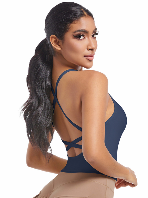 Flexvibe High Support Nylon Sports Bra | Crisscross Back, Fixed Pad, Gym Run Yoga, 3 Colors, S–XL