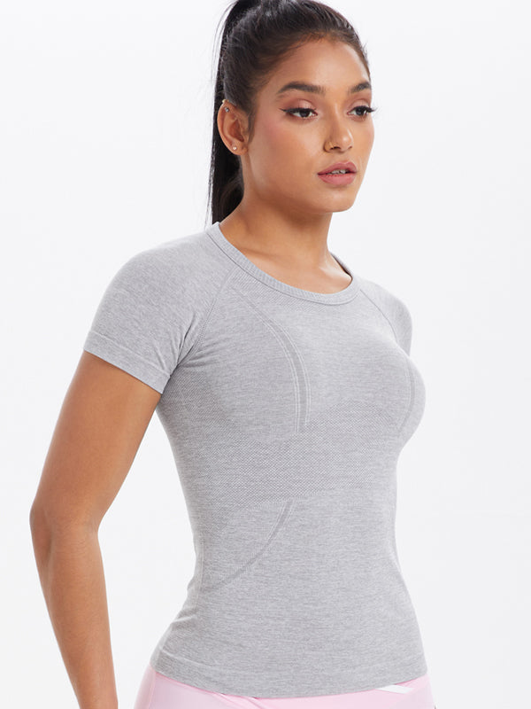 Flexvibe Women’s Gym Daily Wear Tee - Solid Color Seamless Knitted High Elastic