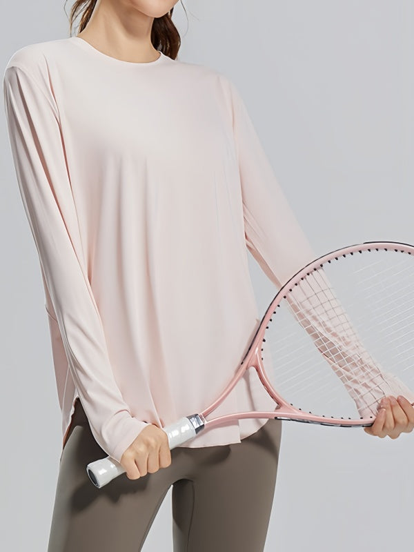 Flexvibe Ice Silk Yoga Hoodie Crew Neck Breathable Slim Fit Long Sleeve Sun Protection