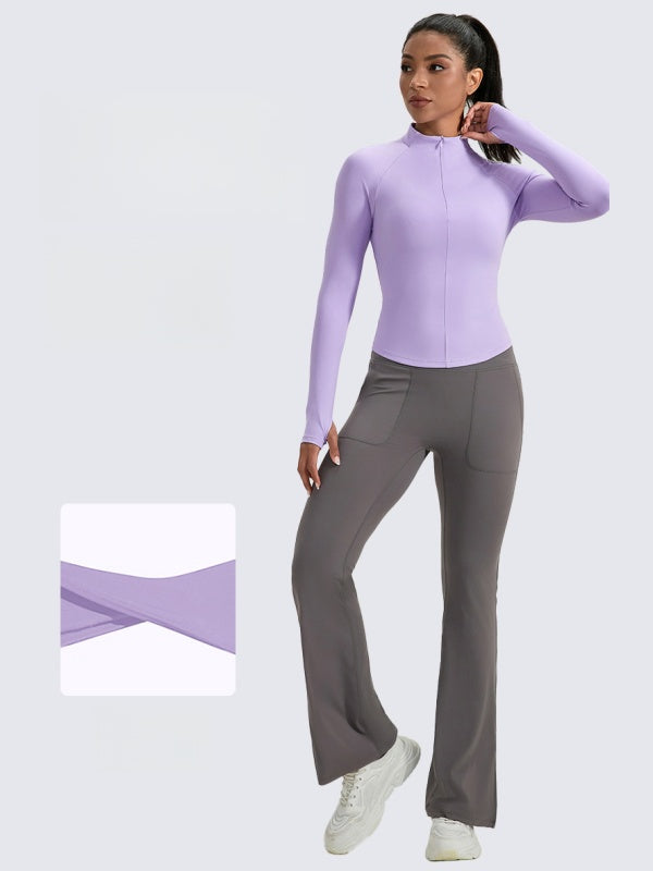 Flexvibe Women’s Yoga Fitness Long Sleeve - Naked Feel Half-Zip Stand Collar Tight Fit