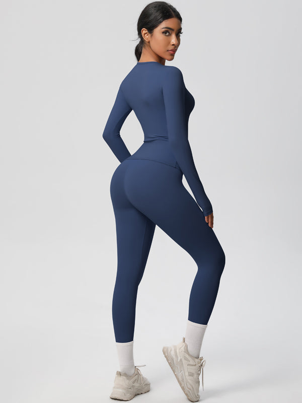 Flexvibe Stretchy High-Waisted Yoga Set - Double Brushed Long-Sleeve Versatile Athletic Wear