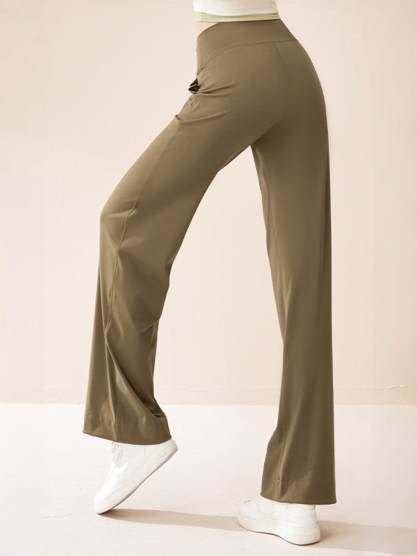 Flexvibe Drawstring High-Waisted Pants - Stretchy Straight-Wide Leg Tummy Control
