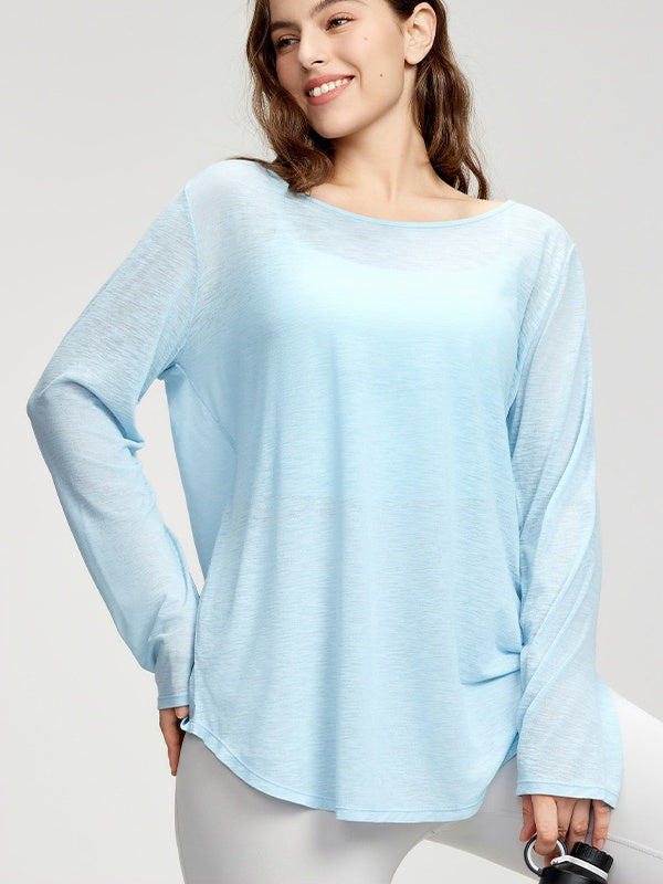 Flexvibe Plus-Size Long-Sleeve Yoga Cover-Up - Back Slit Drawstring Fitness Daily Wear