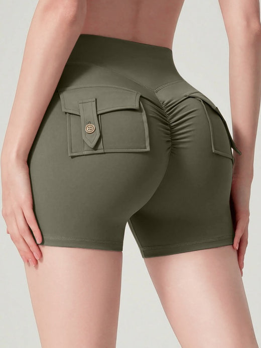 Flexvibe High-Waisted Utility Yoga Shorts | Cargo Pocket, Stretchy, 9 Colors, XS–XL