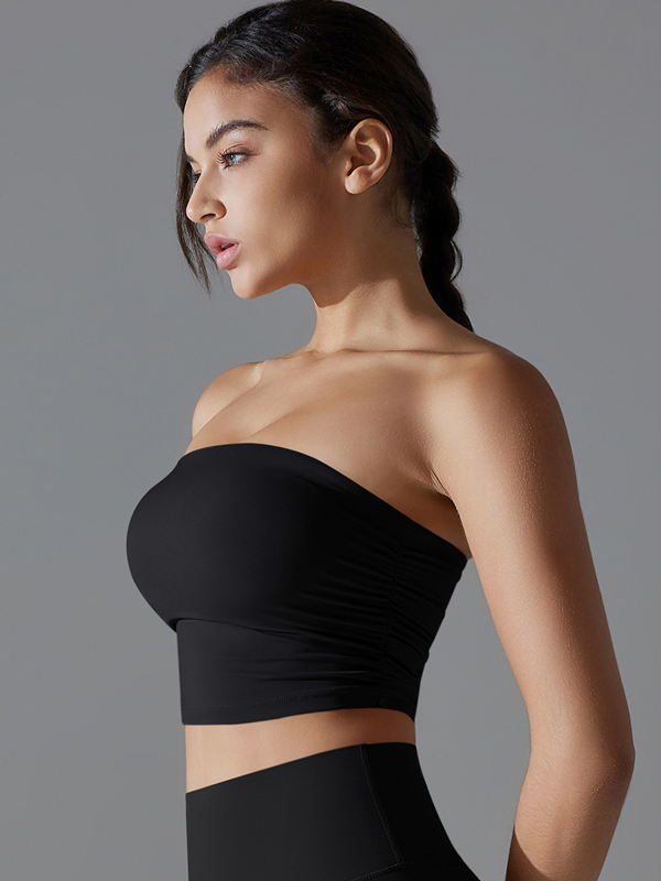 Flexvibe Strapless Ruffled Bra Anti-Slip Fixed Cup High Support Breathable