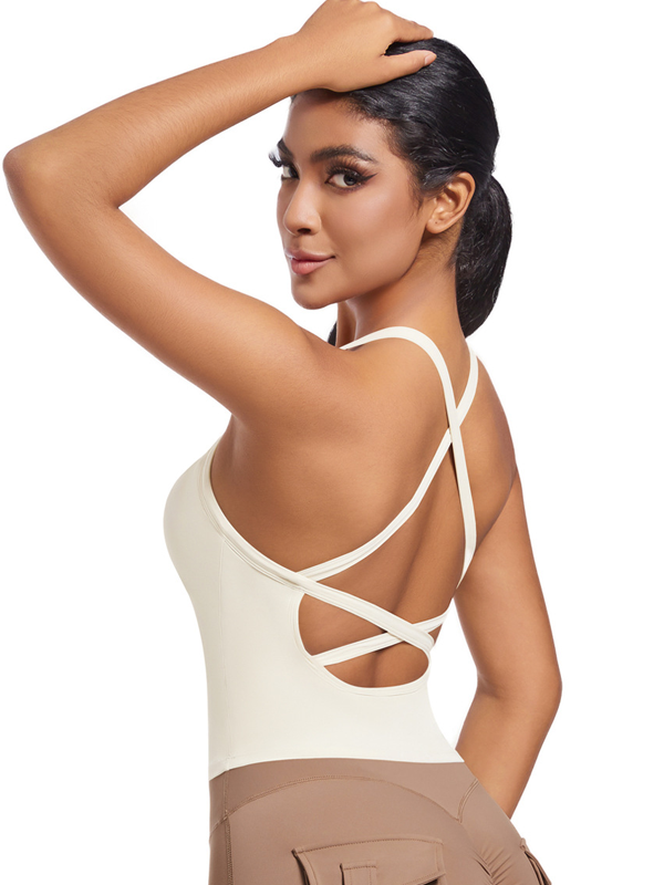 Flexvibe High Support Nylon Bra Crisscross Back Fixed Pad for Gym Run Yoga