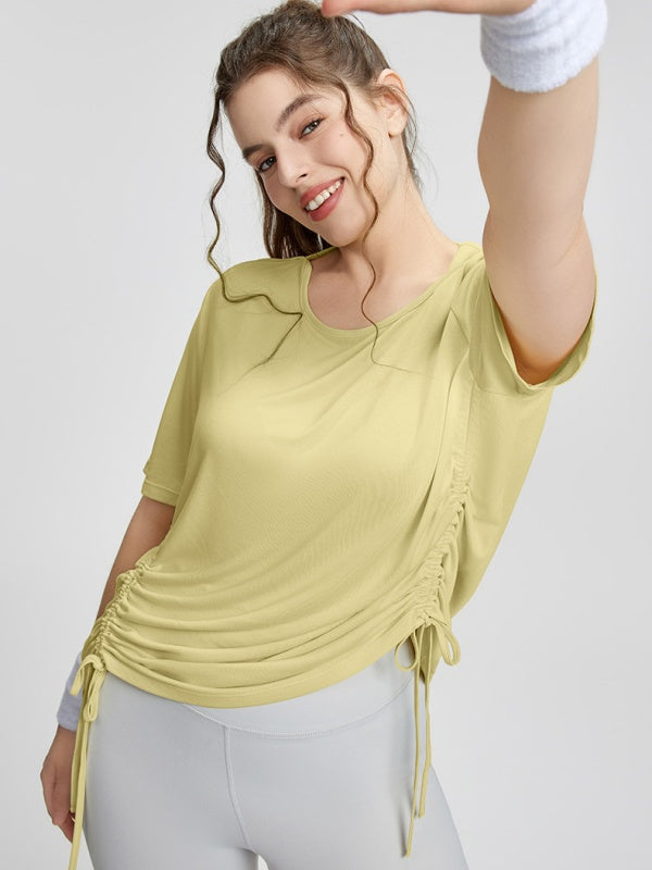Flexvibe Plus-Size Loose Yoga Short Sleeve - Drawstring Ruched Slimming Workout
