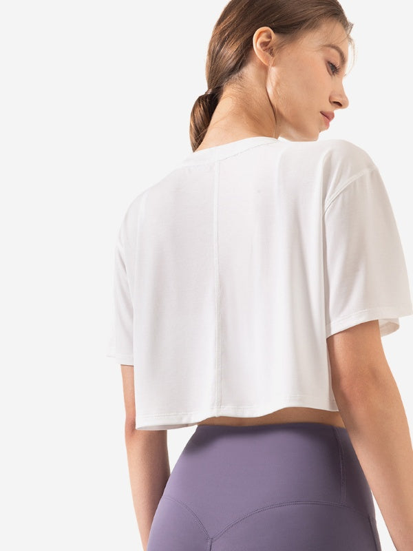 Flexvibe Women’s Yoga Gym Cover-Up - Modal Loose Crop Top Breathable Short Sleeve