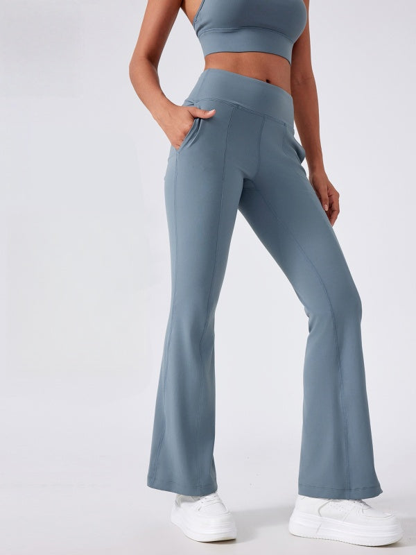 Flexvibe High Waisted Butt Lifting Wide Leg Flared Yoga Pants - Tummy Control with Side Pockets