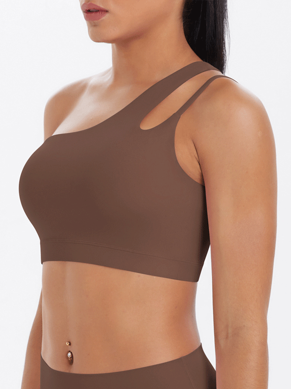 Flexvibe One Shoulder Sports Bra Removable Pads Brushed Nylon High Elastic