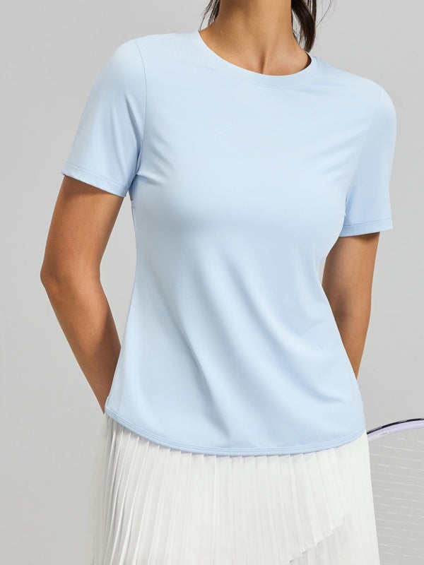 Flexvibe Cross Back Yoga Tee Crew Neck Hollow Out Skin-Friendly Lightweight