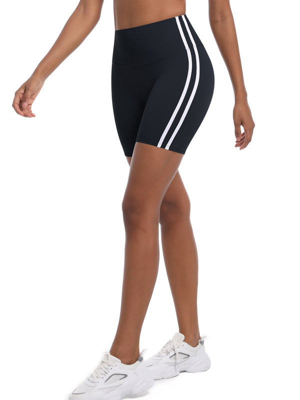 Flexvibe Striped High-Waisted Workout Shorts - Stretchy Breathable 3-Inch Yoga Bottoms