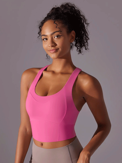 Flexvibe seamless sports bra in Core Color, cross back main product image for yoga, gym, commute, and daily activewear
