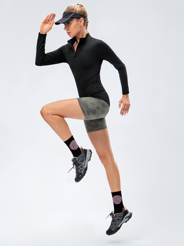 Flexvibe Fleece-Lined Sports Sweatshirt - Stand Collar High Elastic Slimming Tight Fit