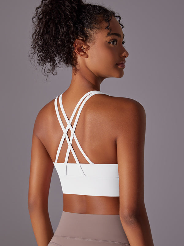 Flexvibe Double-Sided Brushed Sports Bra Cross Back Shockproof Fixed Pad