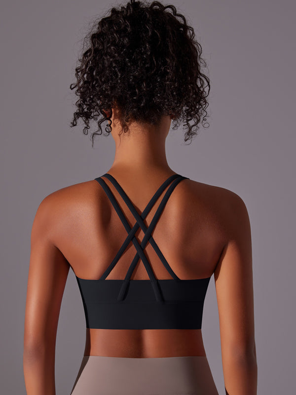 Flexvibe Double-Sided Brushed Sports Bra Cross Back Shockproof Fixed Pad