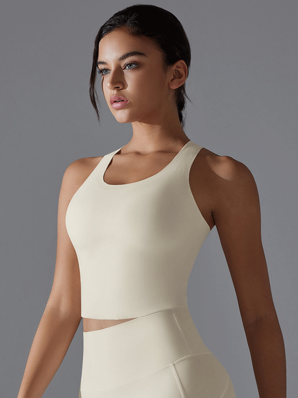 Flexvibe Color Block Seamless Sports Bra Mid-Length Shockproof Open Back