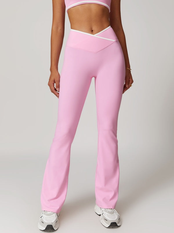 Flexvibe High Waisted Crisscross Yoga Pants - Naked Feel Butt Lifting Wide Leg Flared Tummy Control