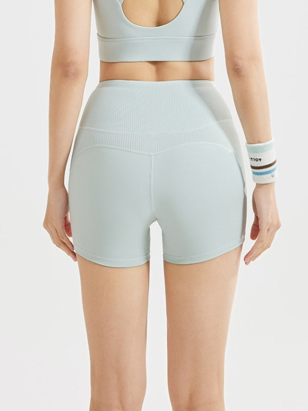Flexvibe Striped High-Waisted Yoga Shorts - Tummy Control Butt Lifting Gym Fitness