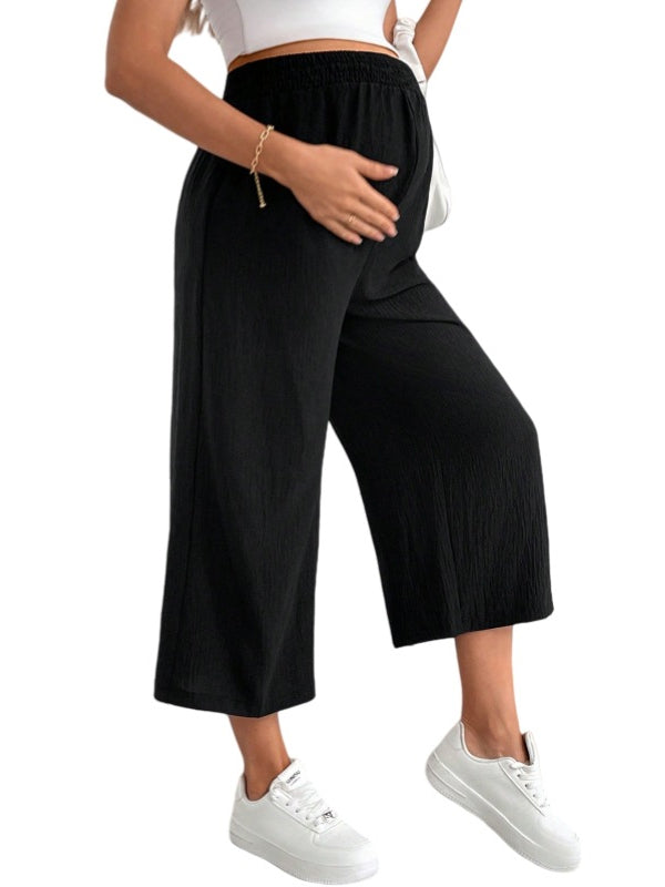 Flexvibe Maternity Wide Leg Cropped Pants - Tummy Support High Elastic Straight Pregnancy Bottoms