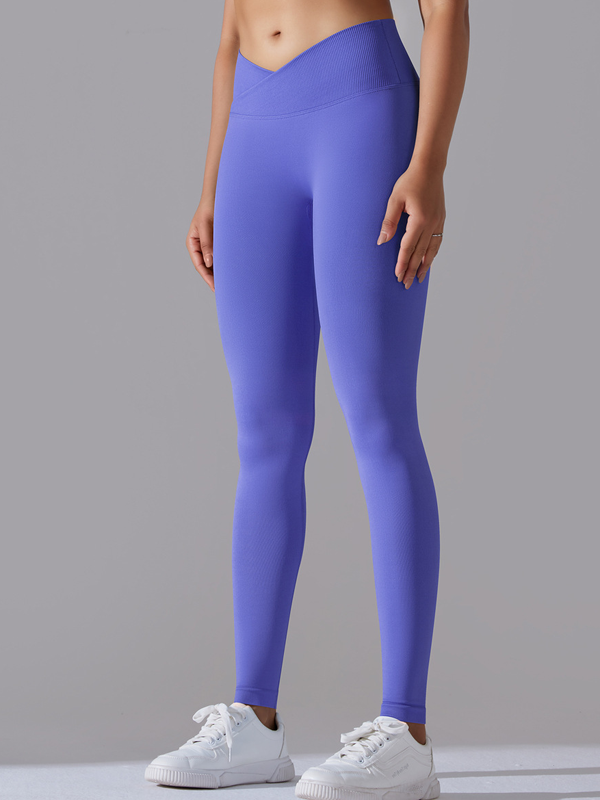 Flexvibe High Waisted Crisscross Waist Yoga Leggings - Seamless Knit Butt Lifting Solid Color