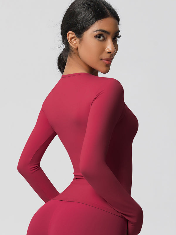 Flexvibe Double-Sided Brushed Sports Top - Tight Fit Moisture-Wicking Solid Color Long Sleeve