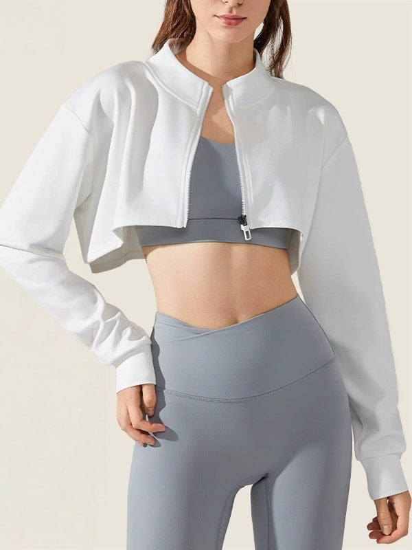 Flexvibe Women's American Style Lapel Cropped Hoodie, Zip Up Crop Top Tennis Style Long Sleeve Sports Jacket