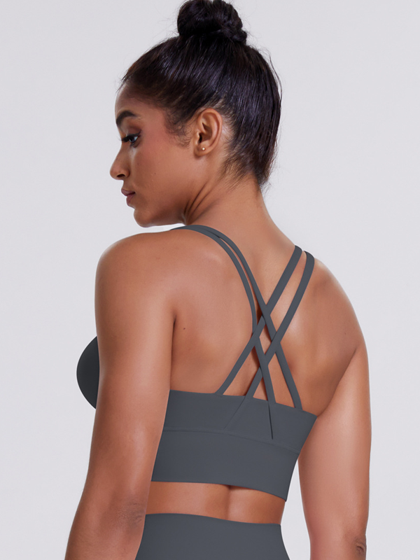 Flexvibe Brushed Cross Back Sports Bra High Support Breathable Removable Pads