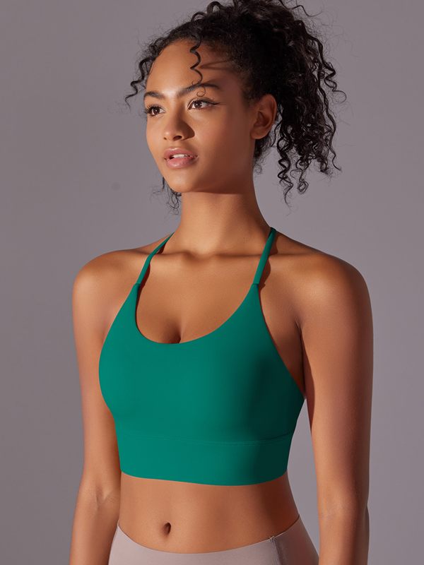 Flexvibe Double-Sided Nylon Sports Bra Cross Back Fixed Cup High Elastic