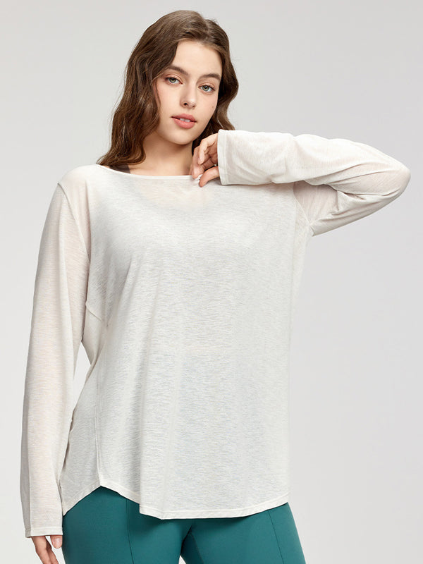 Flexvibe Plus-Size Long-Sleeve Yoga Cover-Up - Back Slit Drawstring Fitness Daily Wear