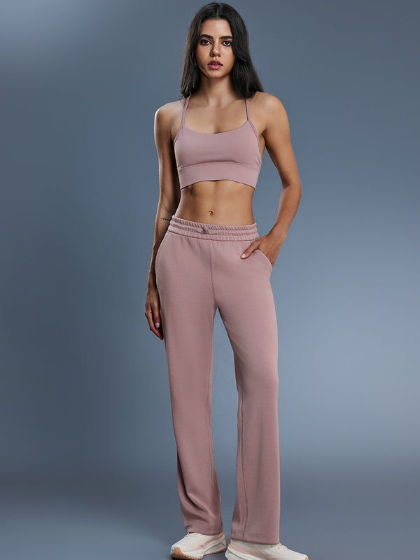 Flexvibe High Waisted Wide Leg Sweatpants Autumn Winter Butt Lifting Side Pockets Adjustable Buckle