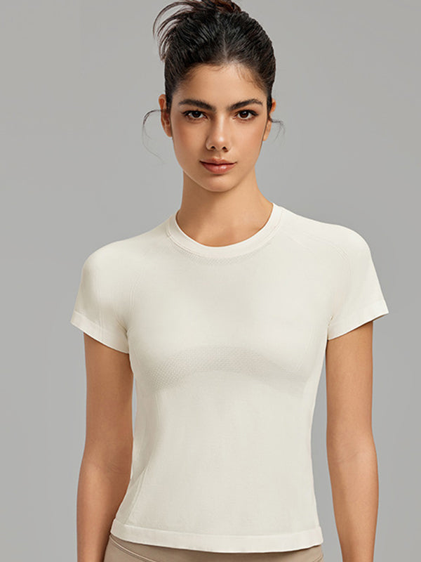 Flexvibe Women’s Gym Slim Fit T-Shirt - Barely-There Seamless Waist Cinching Sweat-Absorbing