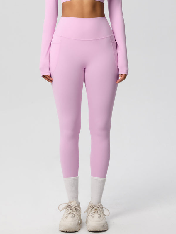 Flexvibe High Waisted Double-Sided Brushed Yoga Leggings - High Elastic Side Pockets Tummy Control
