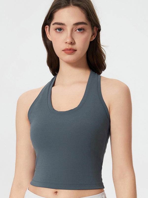 Flexvibe Women’s High Elastic Racerback Tank - Seamless U-neck Yoga Fitness Top with Bra