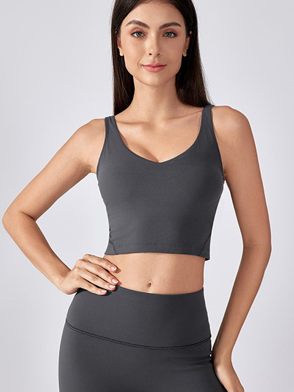 Flexvibe Backless Sports Bra - Wide Straps V-Neck Removable Padded Cups High Elastic