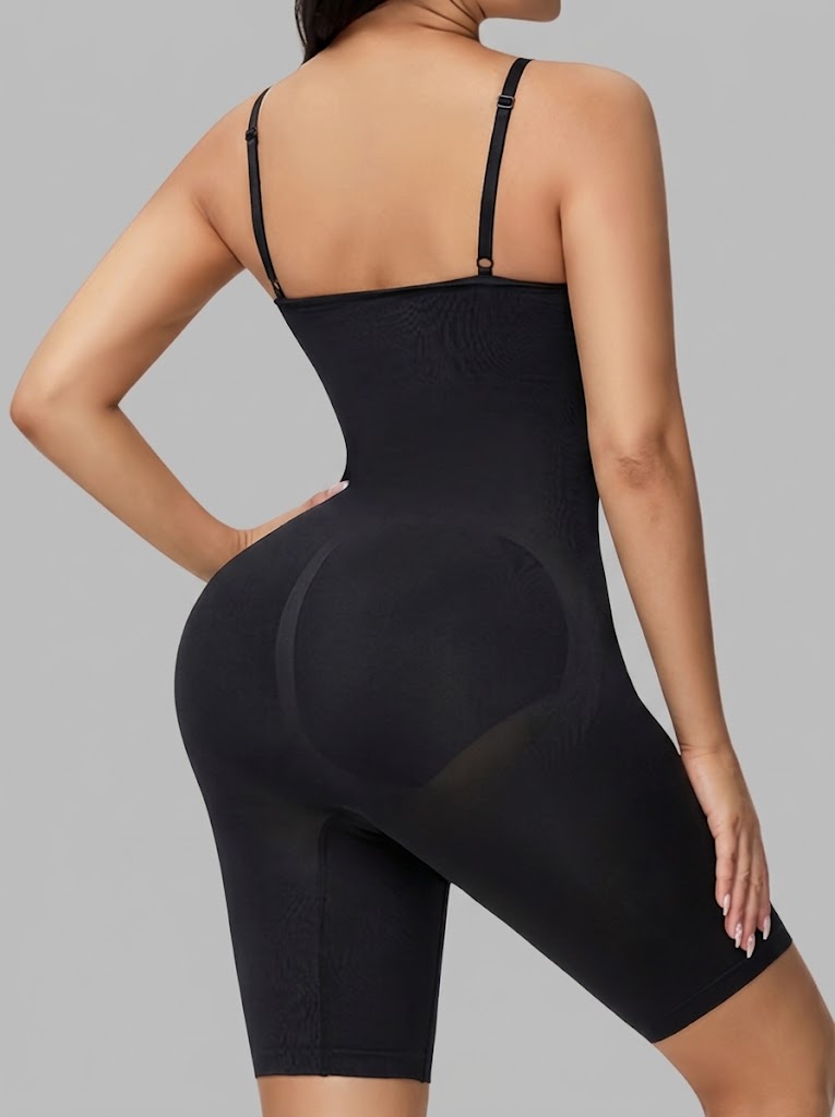 Flexvibe tummy control shapewear in Black, seamless main product image for yoga, gym, commute, and daily activewear
