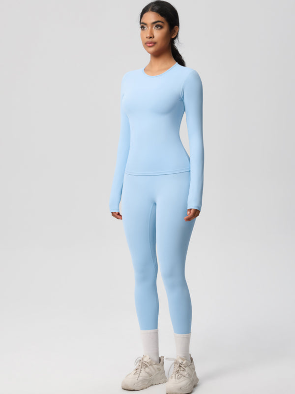 Flexvibe Stretchy High-Waisted Yoga Set - Double Brushed Long-Sleeve Versatile Athletic Wear