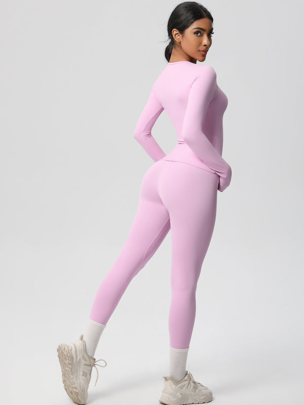 Flexvibe Stretchy High-Waisted Yoga Set - Double Brushed Long-Sleeve Versatile Athletic Wear
