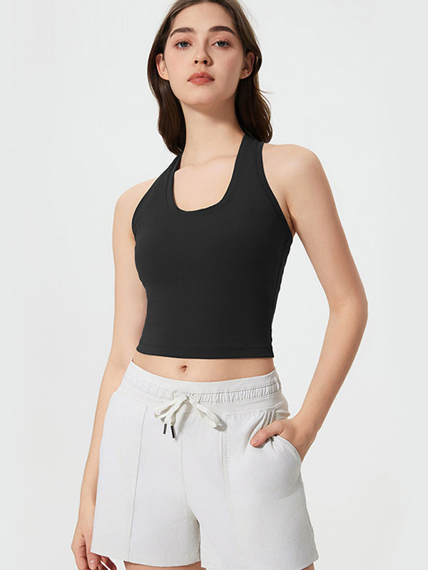 Flexvibe Women’s High Elastic Racerback Tank - Seamless U-neck Yoga Fitness Top with Bra