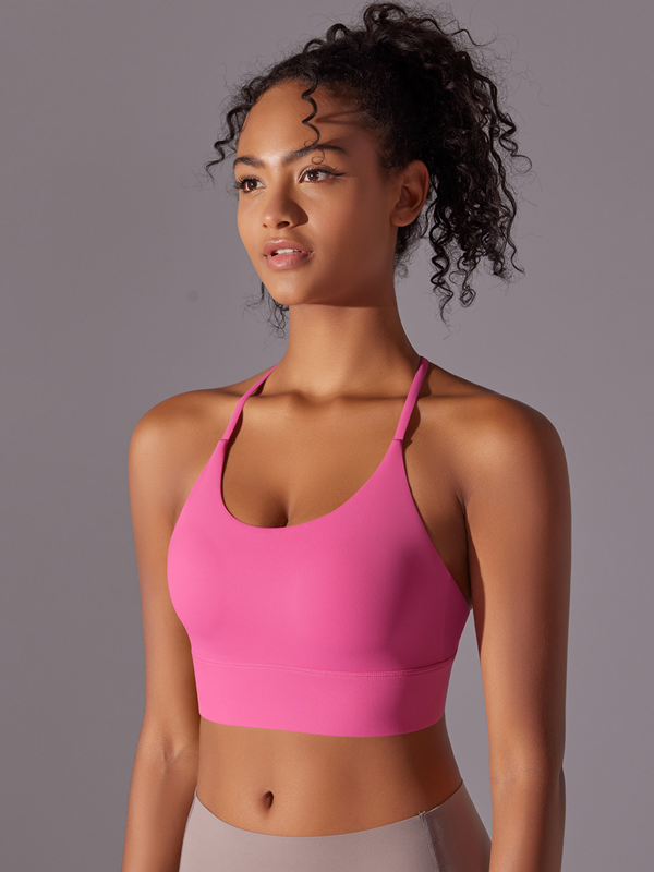 Flexvibe Double-Sided Nylon Sports Bra Cross Back Fixed Cup High Elastic