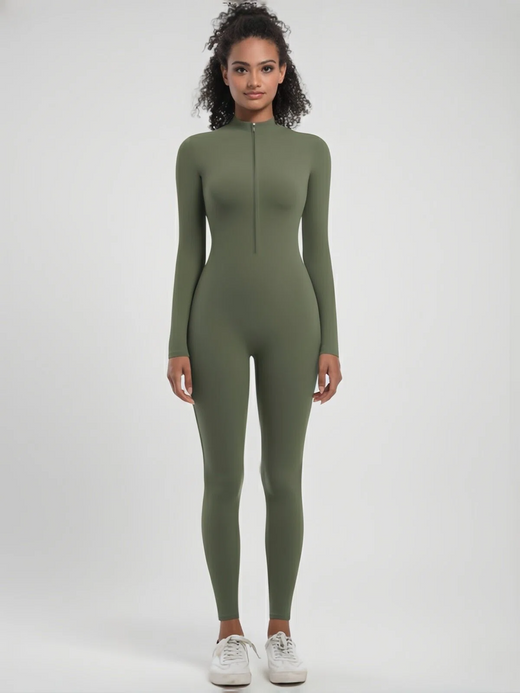 Flexvibe Yoga Pilates Bodysuit | Half-Zip, Slim-Fit, Breathable, 9 Colors, S–XL