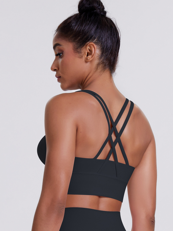 Flexvibe Brushed Cross Back Sports Bra High Support Breathable Removable Pads