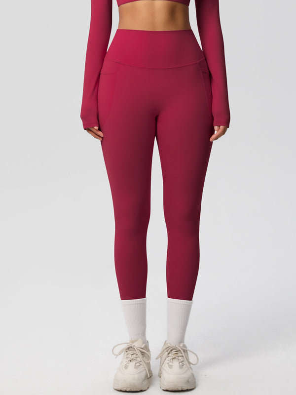 Flexvibe High Waisted Double-Sided Brushed Yoga Leggings - High Elastic Side Pockets Tummy Control