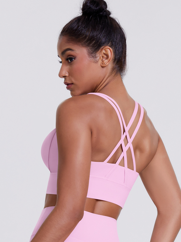 Flexvibe Brushed Cross Back Sports Bra High Support Breathable Removable Pads