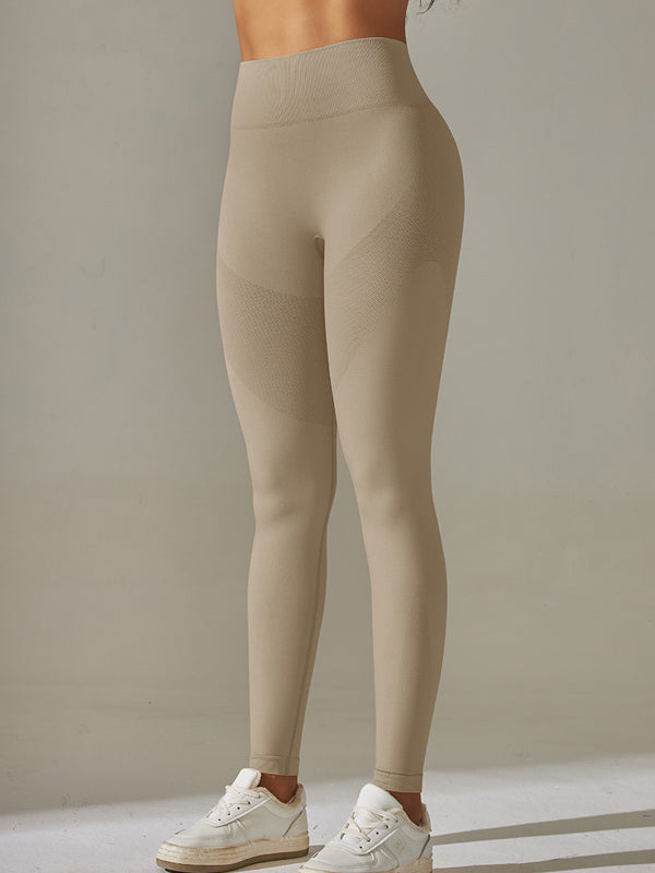 Flexvibe High Waisted Seamless Yoga Leggings - Jacquard Slim Fit Tummy Control Partial Mesh