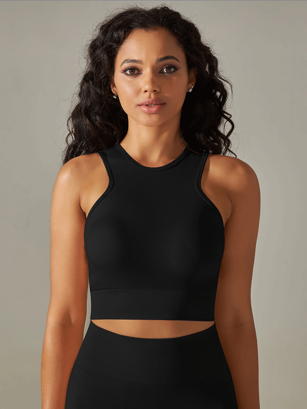Flexvibe Seamless Yoga Tank Bra Shockproof Mid-Length Racerback Removable Pads
