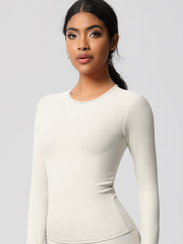 Flexvibe Double-Sided Brushed Sports Top - Tight Fit Moisture-Wicking Solid Color Long Sleeve